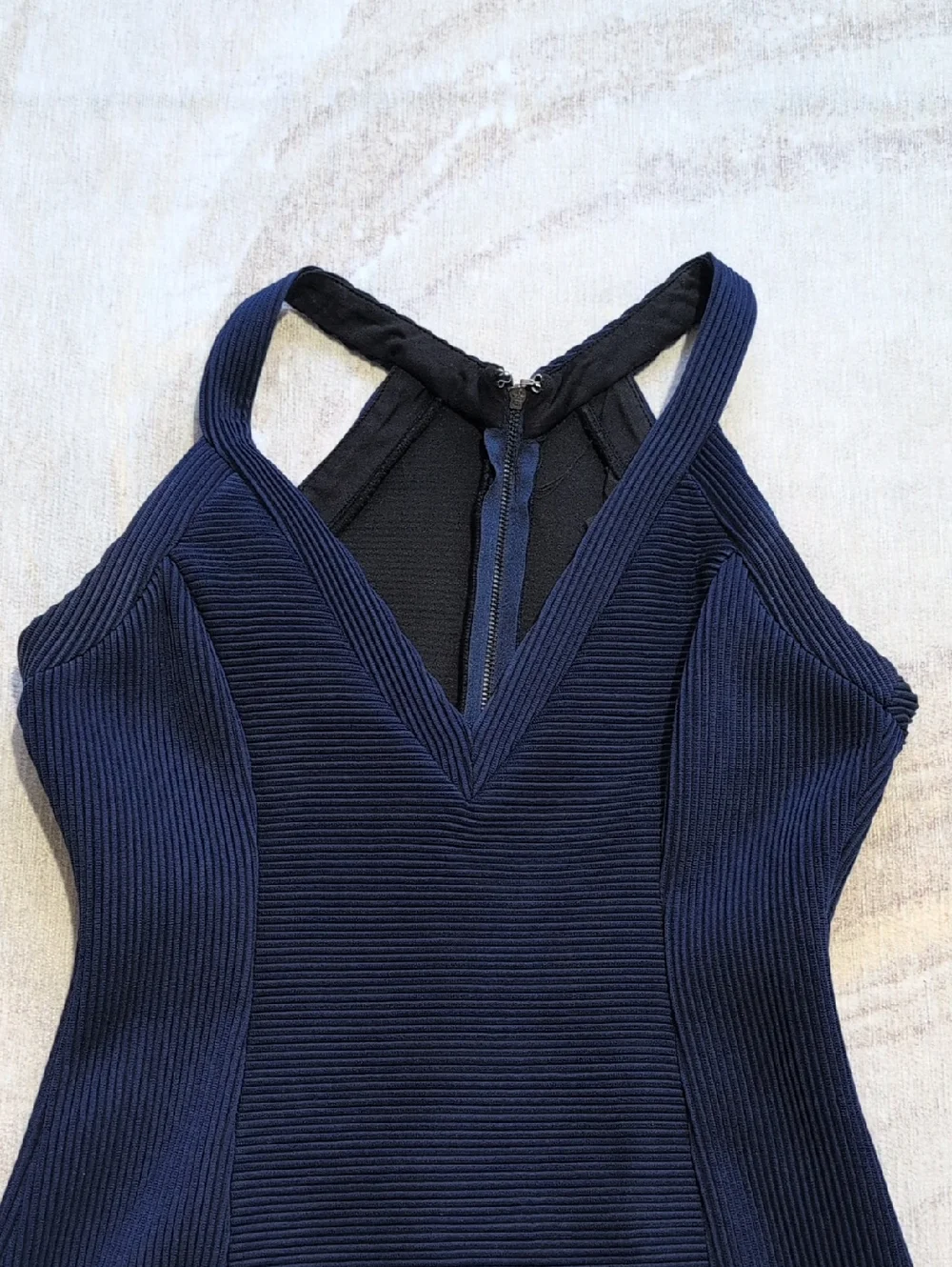 Guess Navy Ribbed V‑Neck Midi Bodycon Dress - Picture 2 of 5